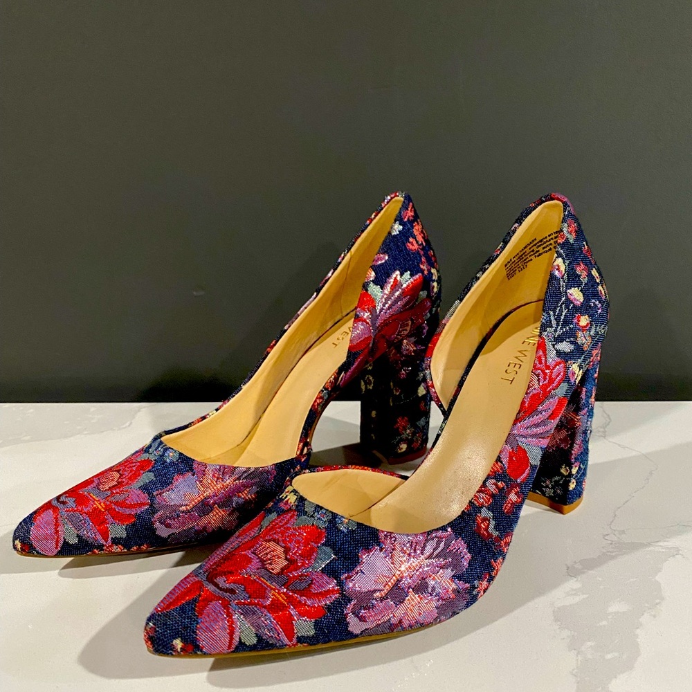 Embroidery Denim & Floral heels!